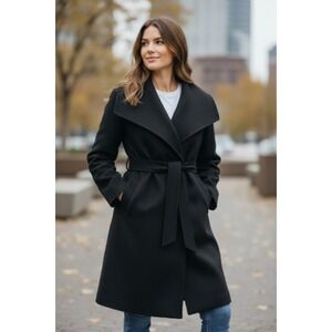 New Nwt EXPRESS Medium Black Wool Cashmere Long Trench Coat Pea Coat Designer